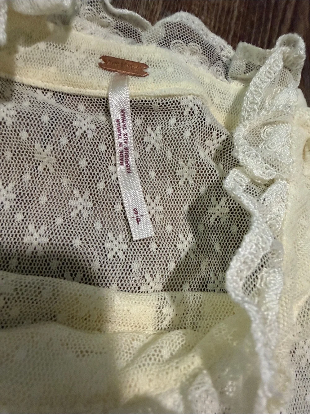 Free People Cream Sheer Lace Ruffle Mini Dress - Size S